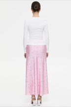Draped Floral Print Satin Skirt