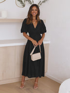 Nancy Chic V Neck Dress with Puff Sleeves Silhouette Collection