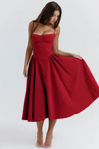 Milagros Premium Sleeveless Midi Dress with a Corset Fit Elevated Occasion Wear