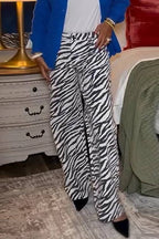 Women Black and White Zebra Print Casual Wide Leg Pants