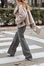 Short plush coat with large lapel