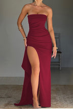 Strapless High Slit Maxi Party Dress