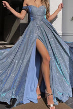 Sequin Strapless Slit Ball Gown Prom Dress