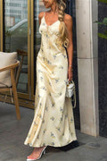 Elegant Spaghetti Strap Maxi Floral Dress