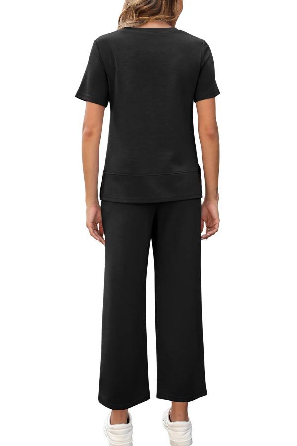 Women's Fashion Comfy Wide Leg 2 Piece Lounge Set