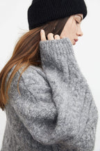 Chunky Grey Cable Knit Turtleneck