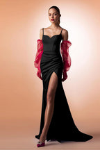 Ruched Strap Split Fitted Party Dress