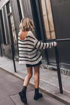 Loose Fit Striped Crew Neck Sweater