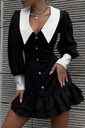 Color Block Collared Elegant Bodycon Mini Dress