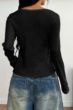 Button-Front Long Sleeve Knit Top