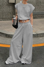 Sleeveless Pullover Wide Leg Pants Two Piece Set