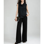 Black Sleeveless Pleat Detail Top