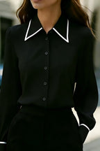 Stylish Color-blocked Collared Long-sleeved Casual Button-down Shirt