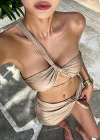 Sable Mirage - One Shoulder Bikini Set with Matching Wrap Skirt