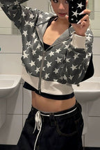 Retro Star Print Short Hoodie