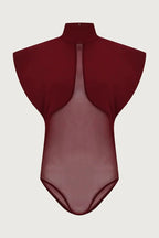 Vita Mesh Patchwork High Neck Wide Sleeve Bodysuit and High Rise Pocket Slit Pants Set