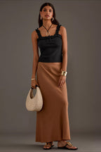 Ruffle Bow Spaghetti Strap Ribbed Tank Top