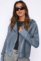 Quilted Panel Zip Up Cropped Hoodie