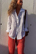 Problem Solved Linen Blend Button Up Casual Blouse