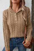 Vintage Solid Color Button-Front Hooded Thick Warm Sweater