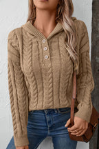 Vintage Solid Color Button-Front Hooded Thick Warm Sweater