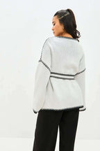 Tie Front Color Block Cardigan