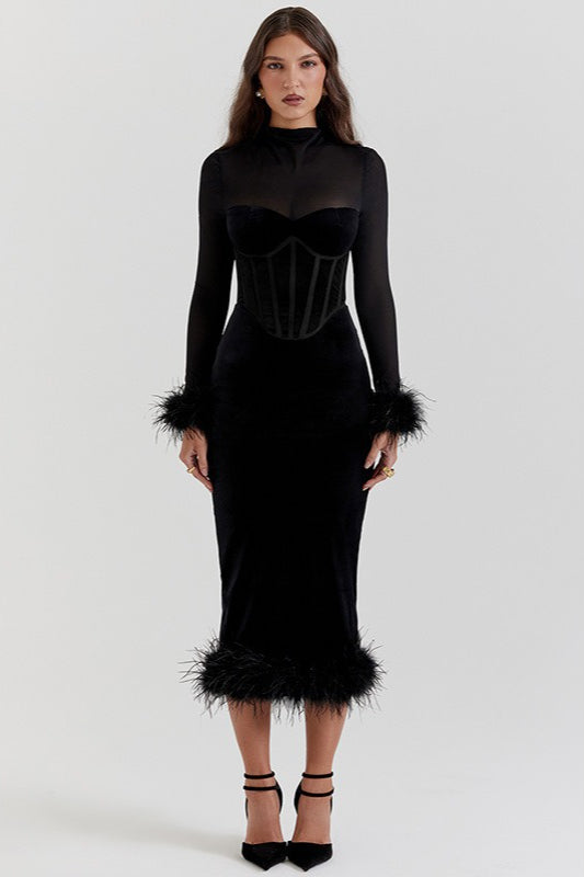 Textured Velvet Fuzzy Accent Cocktail Dress