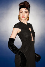 Black Mesh Cutout Slim Vintage Evening Party Dress