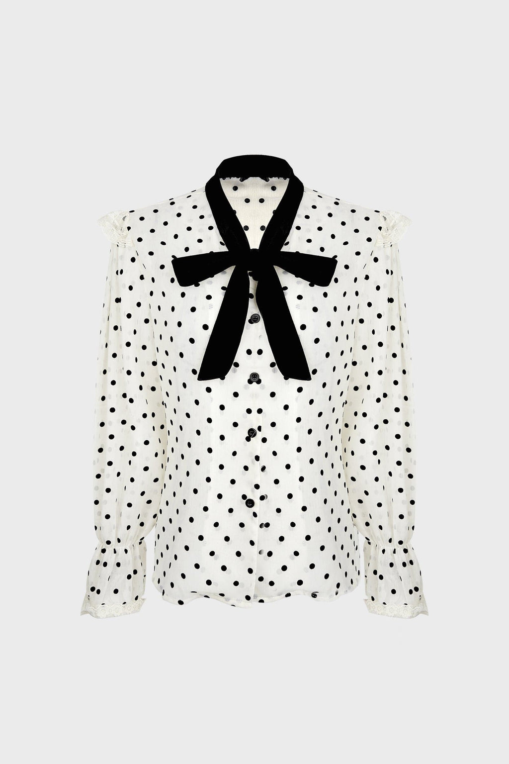 Beige Polka Dot Tie-Neck Blouse