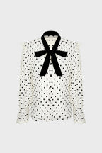 Beige Polka Dot Tie-Neck Blouse