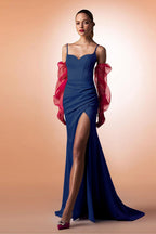 Ruched Strap Split Fitted Party Dress