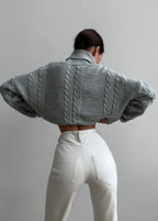 Cable Knit Cropped Turtleneck Sweater – Women’s Chunky Knit Pullover