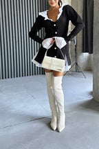 Altair Contrast Ruffled Shirt Patchwork Button Pleated Blazer Mini Dress