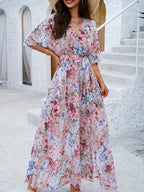 Costanza Timeless Floral Half Sleeve Maxi Dress Evening Wear Edit