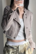 Edgy Cropped Suede Biker Jacket