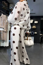 Grazia Polka Dot Sheer Long Balloon Sleeve Shirt and Elastic Waist Pocket Wide Leg Pants Set