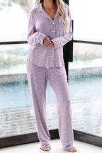 Home-style Loose-fitting Long-sleeved Pocket Shirt and Elastic Waist Casual Pants Set