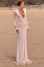 Elegant Deep VNeck Long Sleeve Birthday Dress