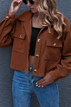 Flap Pockets Turn Down Collar Corduroy Shacket
