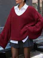 Vintage V-Neck Split Knit Blouse