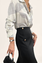 Black High-Rise Ruffle Midi Skirt