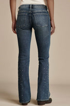 Chic Stretch Rhinestone Trim Flare Jeans