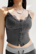 Lace Trim Padded Front Button Cami Top