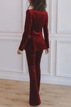 Delicate Daze Velvet High Rise Elastic Waist Flare Pants