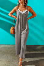 Casual Spaghetti Straps Wide Leg Pocketed Jumpsuits