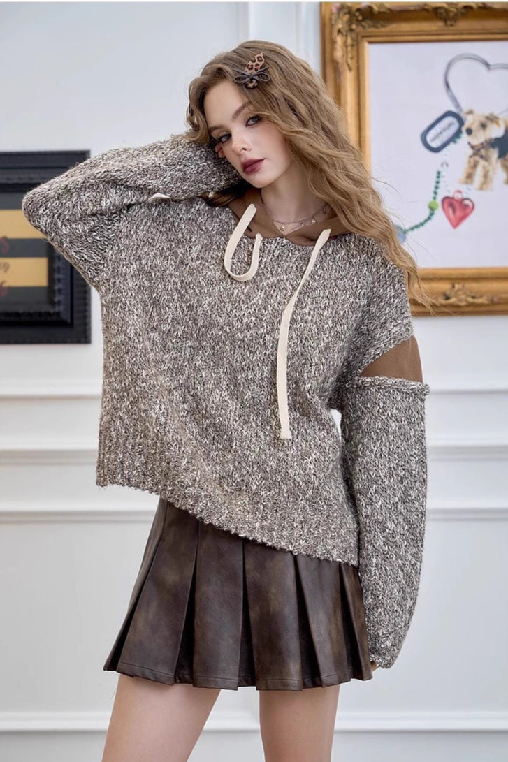 Color Block Hooded Relaxed Sweater