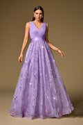 Double V Neck Short Sleeve Prom Dress