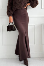 Caitlin Knit Stretch Fabric High Waist Fishtail Casual Maxi Skirt