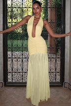 Sheer Panel Deep V-Neck Party Dress