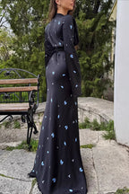 Elegant V Neck Flare Sleeve Maxi Floral Dress